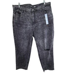 NWT Old Navy Sky Hi Straight Black Acid Wash Raw Hem Distressed Denim Fly Jeans
